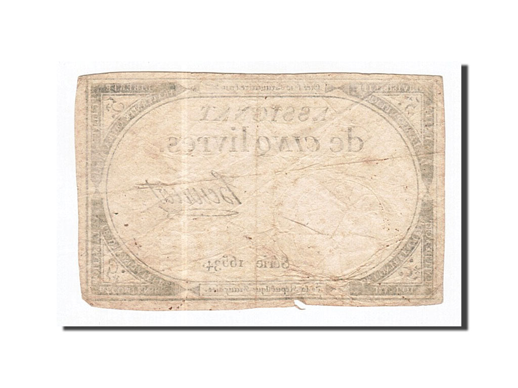 Banknote, France, 5 Livres, 1793, Henriot, 1793-10-31, VF(30-35), KM:A76
