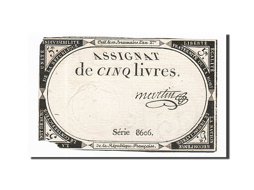 Biljet, Frankrijk, 5 Livres, 1793, Martin, 1793-10-31, TTB, KM:A76, Lafaurie:171