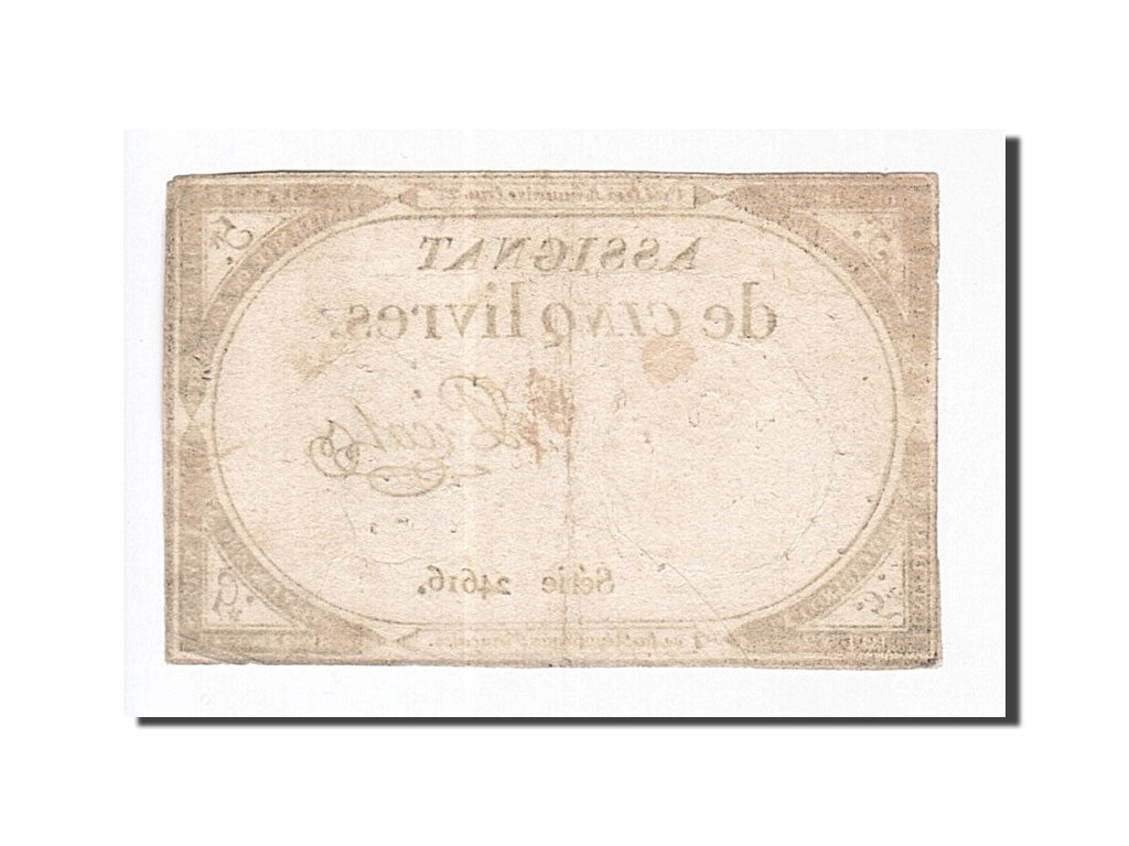 Banconote, Francia, 5 Livres, 1793, Picot, 1793-10-31, MB+, KM:A76, Lafaurie:171