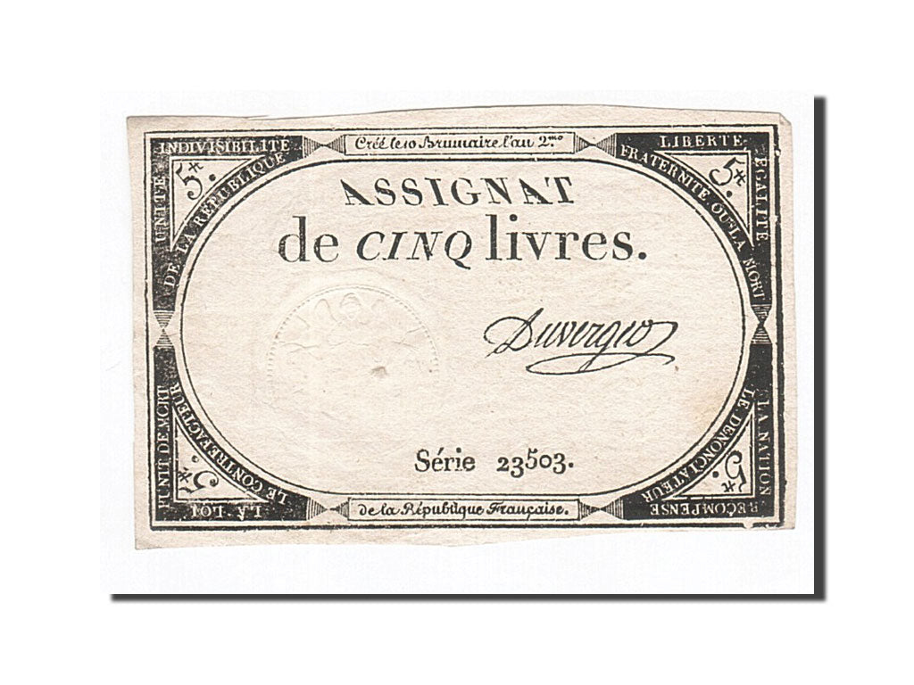 France, 5 Livres, 1793, Duverger, KM:A76, 1793-10-31, AU(50-53), Lafaurie:171