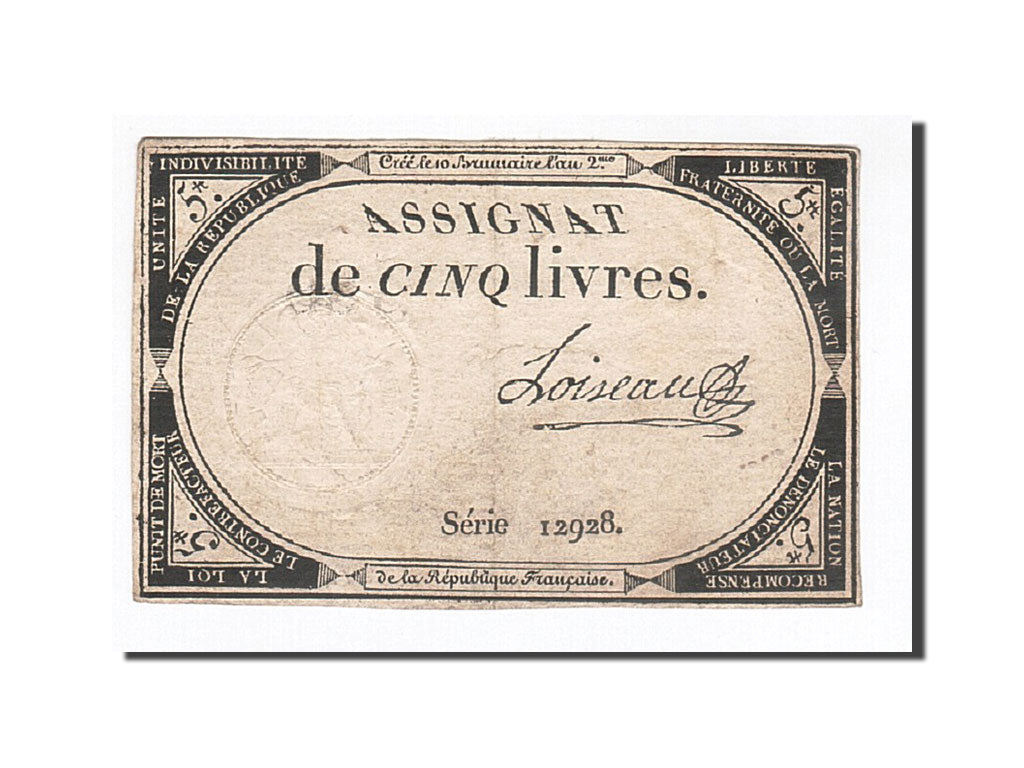 Frankreich, 5 Livres, 1793, Loiseau, KM:A76, 1793-10-31, S+, Lafaurie:171
