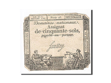 Billete, Francia, 50 Sols, 1792, Saussay, 1792-01-04, BC+, KM:A56, Lafaurie:151