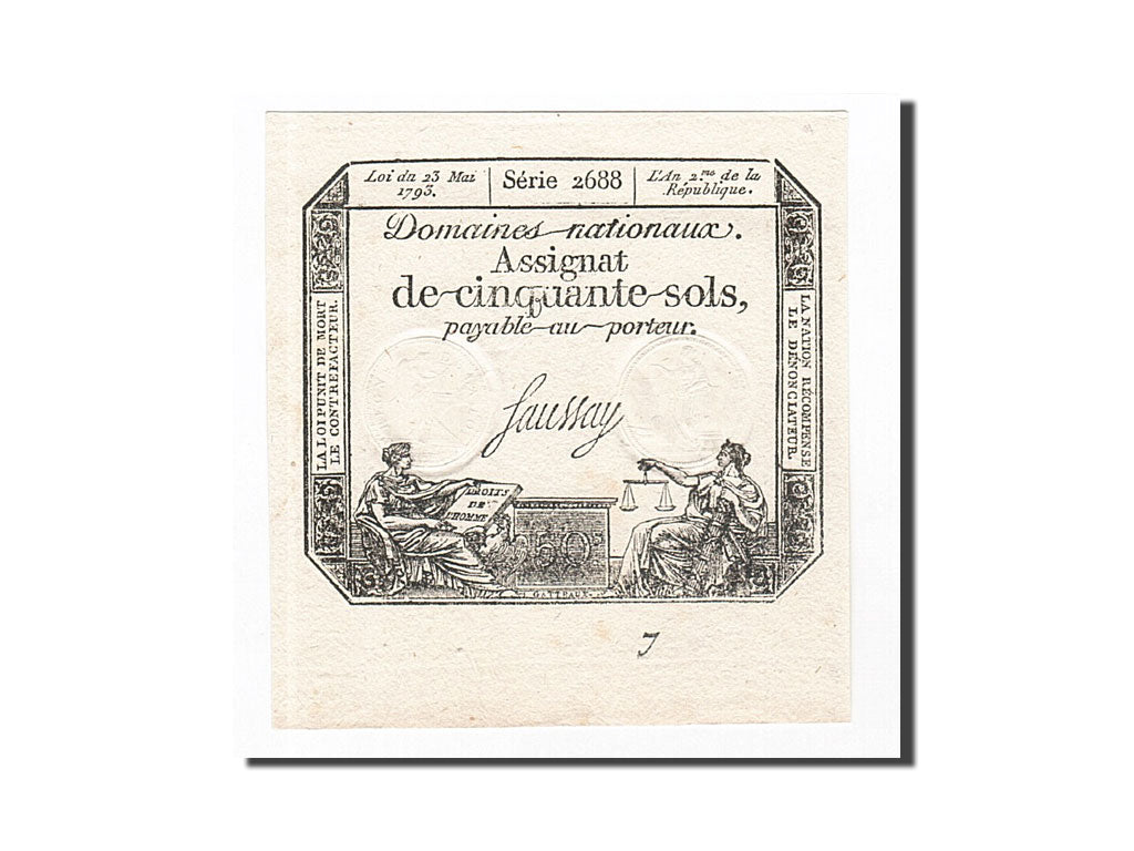 Billet, France, 50 Sols, 1793, 1793-05-23, Saussay, NEUF, KM:A70b, Lafaurie:167