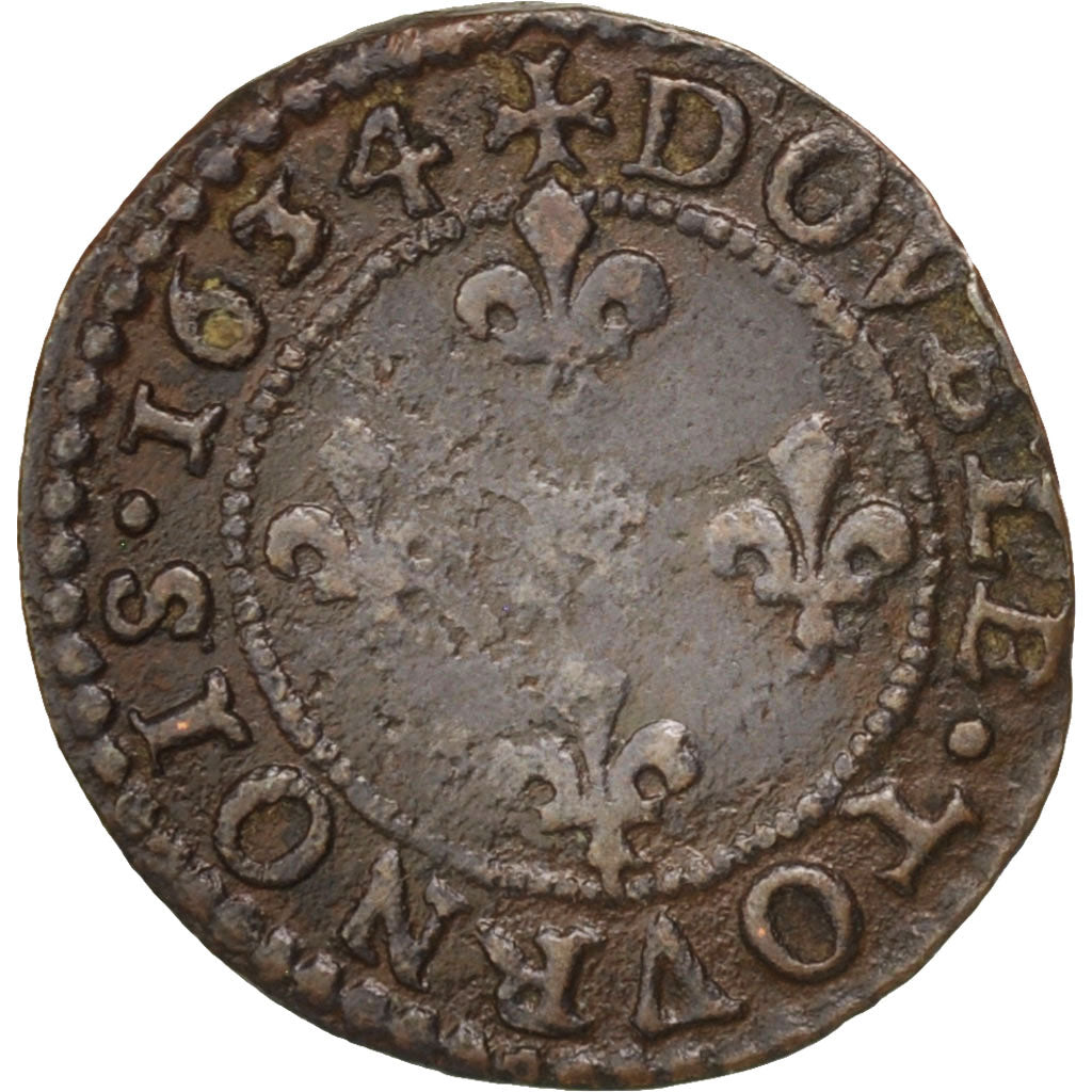 France, Champagne, Cugnon, Double Tournois, 1634, VF(20-25), Copper,Boudeau:1856