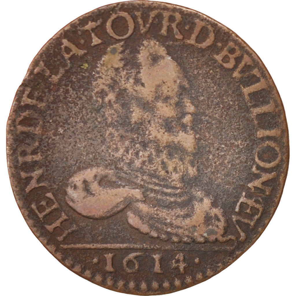 France, BOUILLON & SEDAN, Double Liard, 1614, VF(20-25), Copper, Boudeau:1844