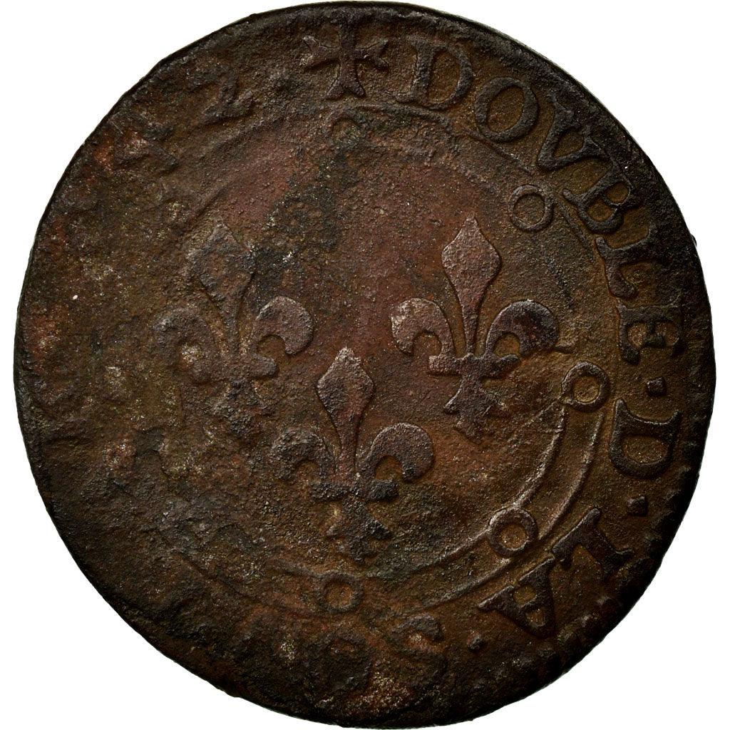 Coin, France, NEVERS & RETHEL, Double Tournois, 1642, VG(8-10), Copper