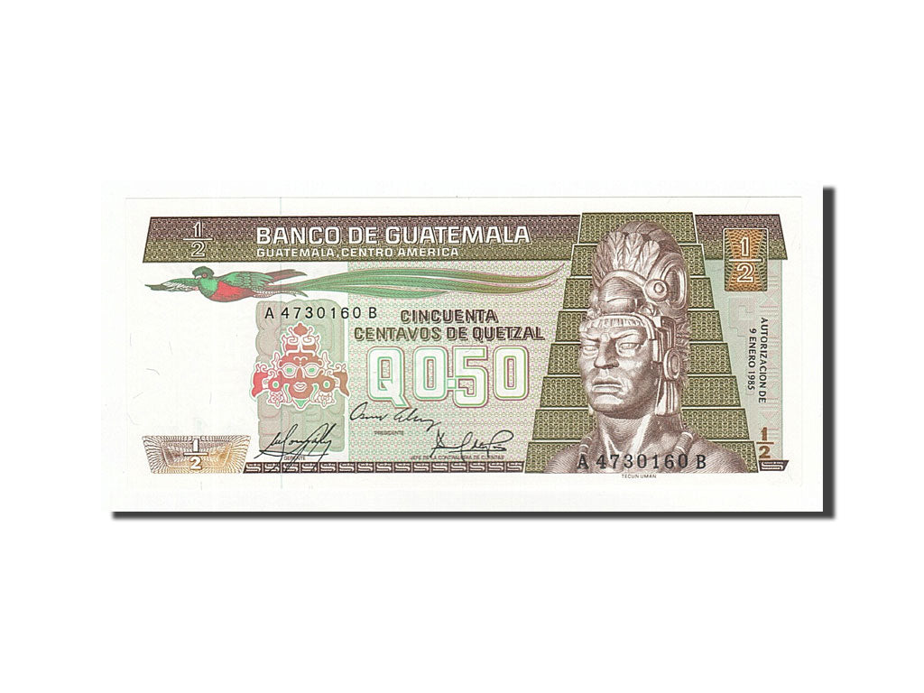 Banknote, Guatemala, 1/2 Quetzal, 1988, 1983-01-06, KM:65, UNC(65-70)