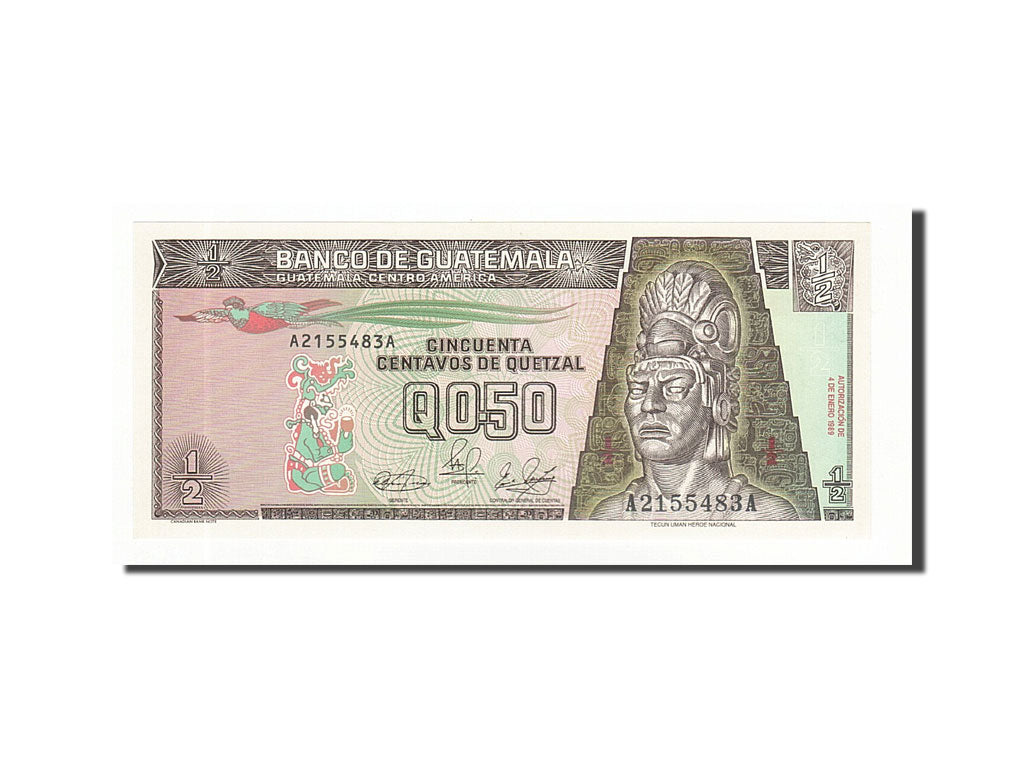 Geldschein, Guatemala, 1/2 Quetzal, 1989-1990, 1989-01-04, KM:72a, UNZ