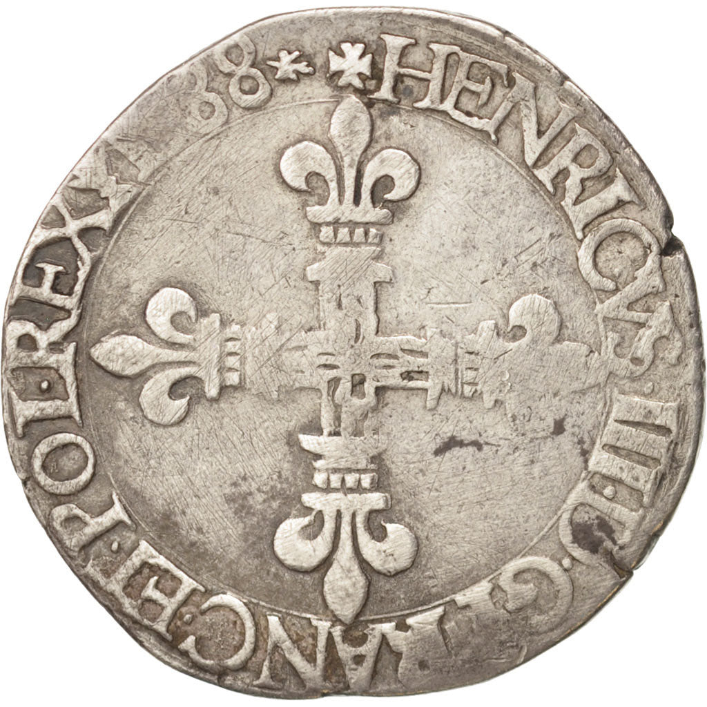 Francia, 1/4 Ecu, 1588, La Rochelle, MB+, Argento, Sombart:4662