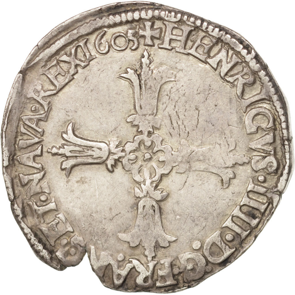 France, Henri IV, 1/4 Ecu, 1605, Nantes, VF(30-35), Silver, Sombart:4686