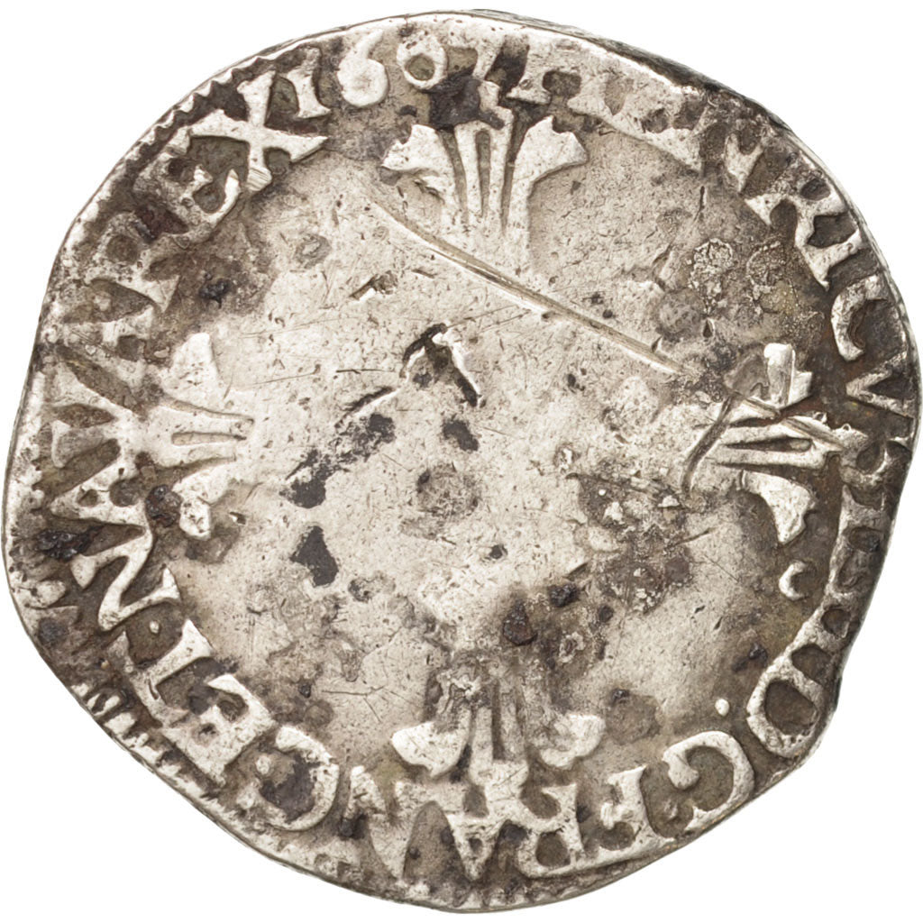 Frankreich, Henri IV, 1/4 Ecu, 1607, Rennes, F(12-15), Silver, Sombart:4686