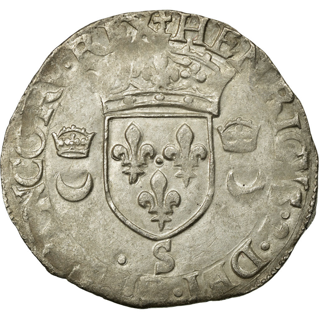 Monnaie, France, Douzain aux croissants, 1554, Troyes, TB+, Billon, Sombart:4380