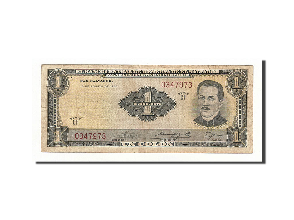 El Salvador, 1 Colon, 1968-8-13, KM:110a, VF(30-35)