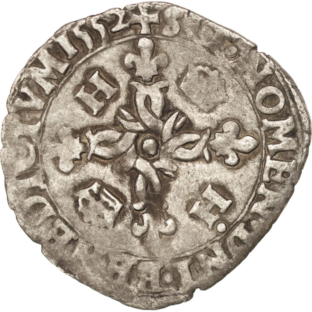 France, Douzain aux croissants, 1552, La Rochelle, VF(20-25), Billon,Sombart4380
