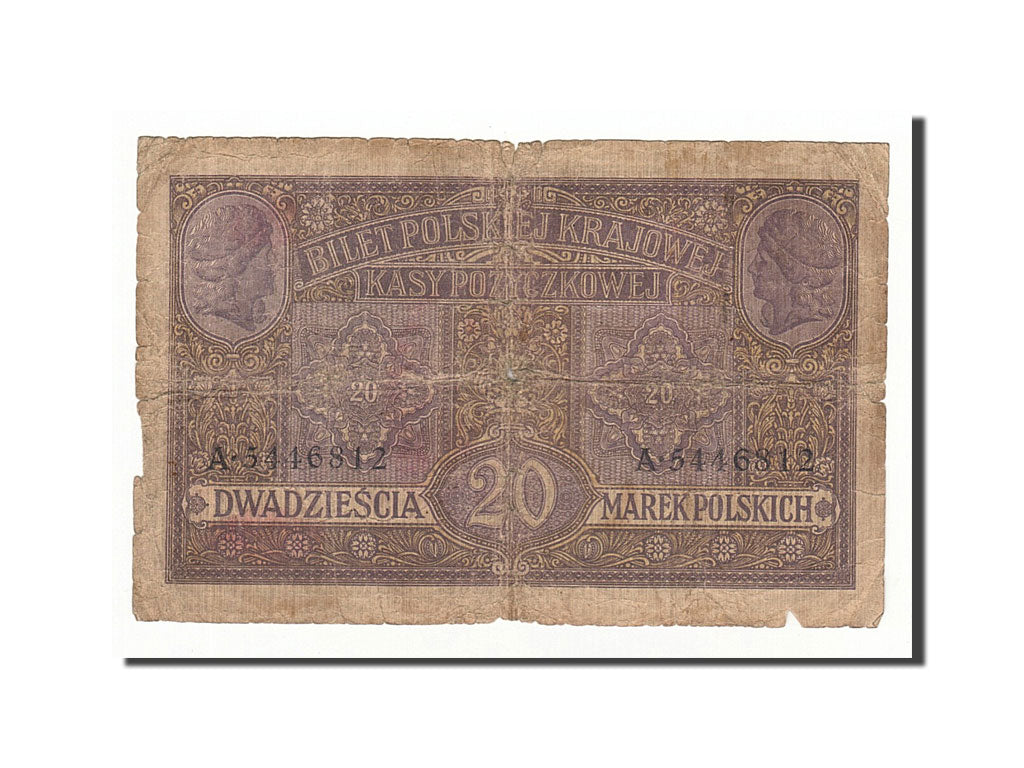 Polonia, 20 Marek, 1917, KM:14, B+