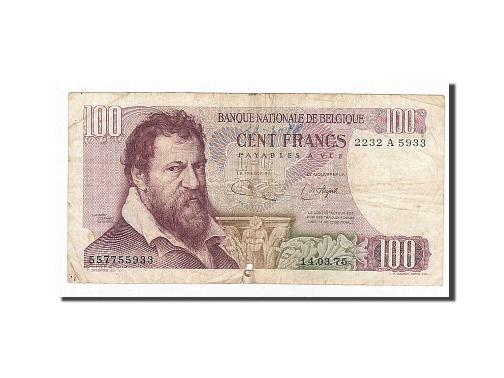 Billet, Belgique, 100 Francs, 1961-1971, 1975-03-14, KM:134b, TB