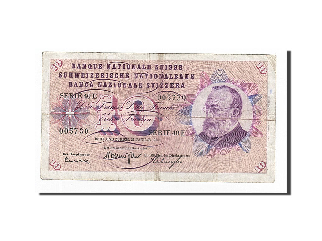 Geldschein, Schweiz, 10 Franken, 1954-1961, 1965-01-21, KM:45j, S