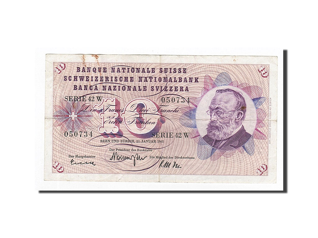 Billet, Suisse, 10 Franken, 1954-1961, 1965-01-21, KM:45j, TB+