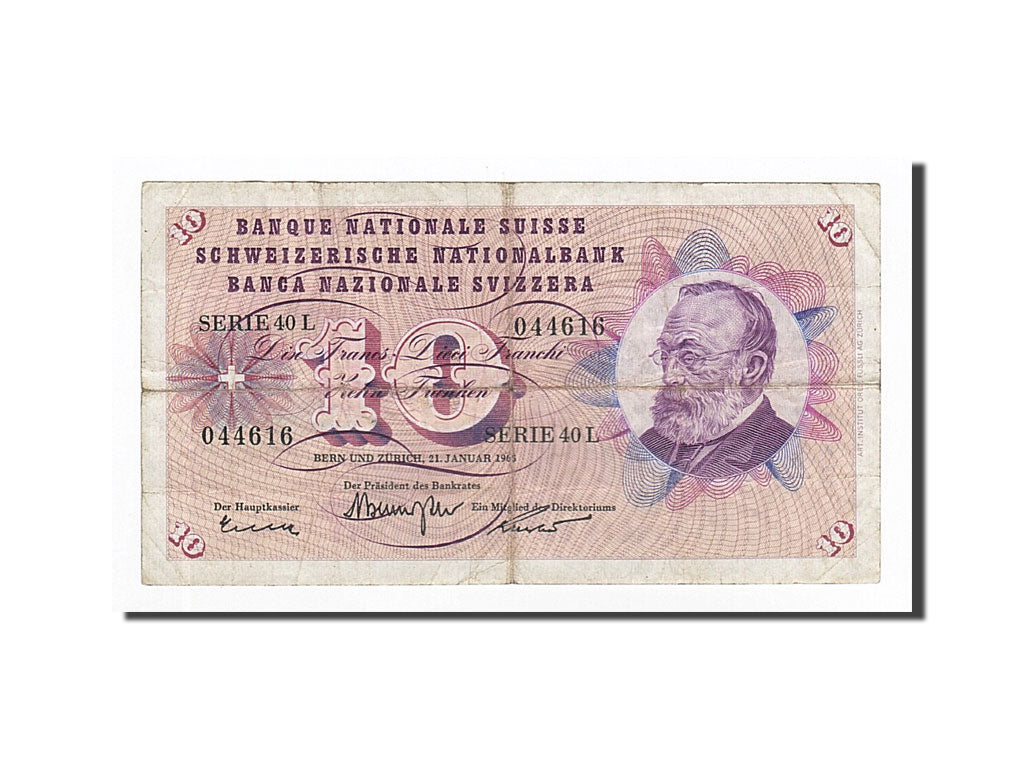 Banconote, Svizzera, 10 Franken, 1954-1961, KM:45j, 1965-01-21, MB