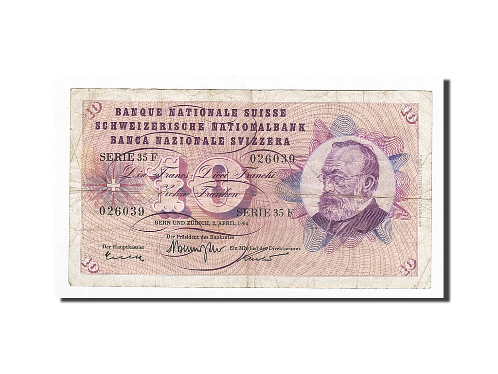 Banconote, Svizzera, 10 Franken, KM:45i, 1964-04-02, MB+