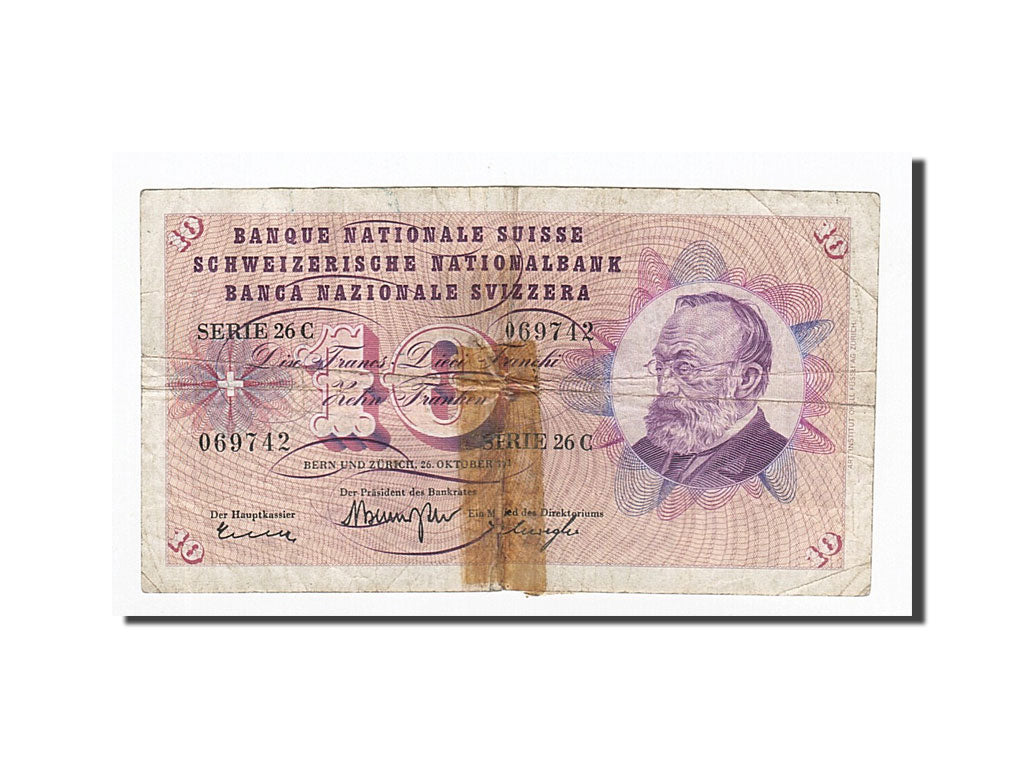Banknote, Switzerland, 10 Franken, 1961-10-26, KM:45g, VG(8-10)
