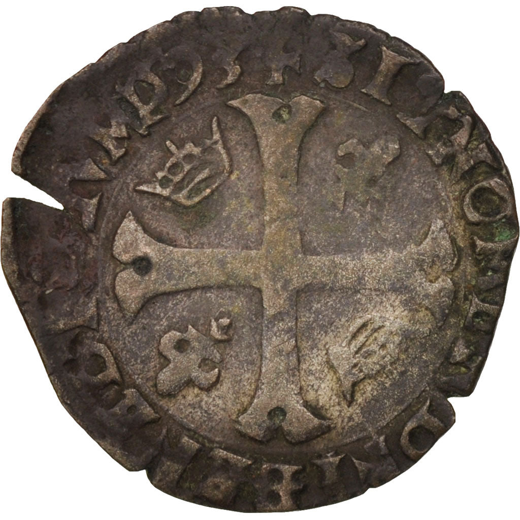 France, Henri IV, Douzain, 1593, Clermont, VF(20-25), Billon, Sombart:4436