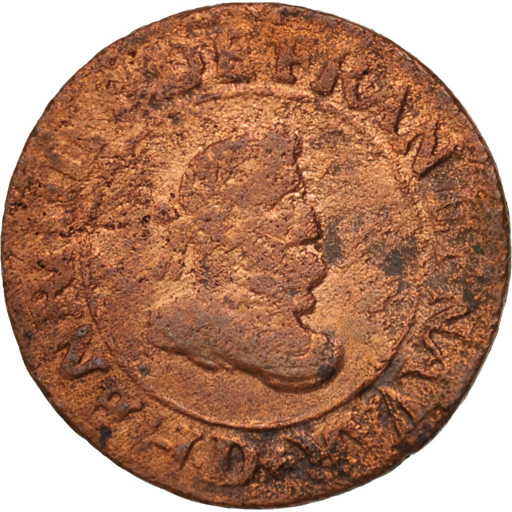 France, Henri IV, Double Tournois, 1609, Lyons, F(12-15), Copper, Sombart:4168