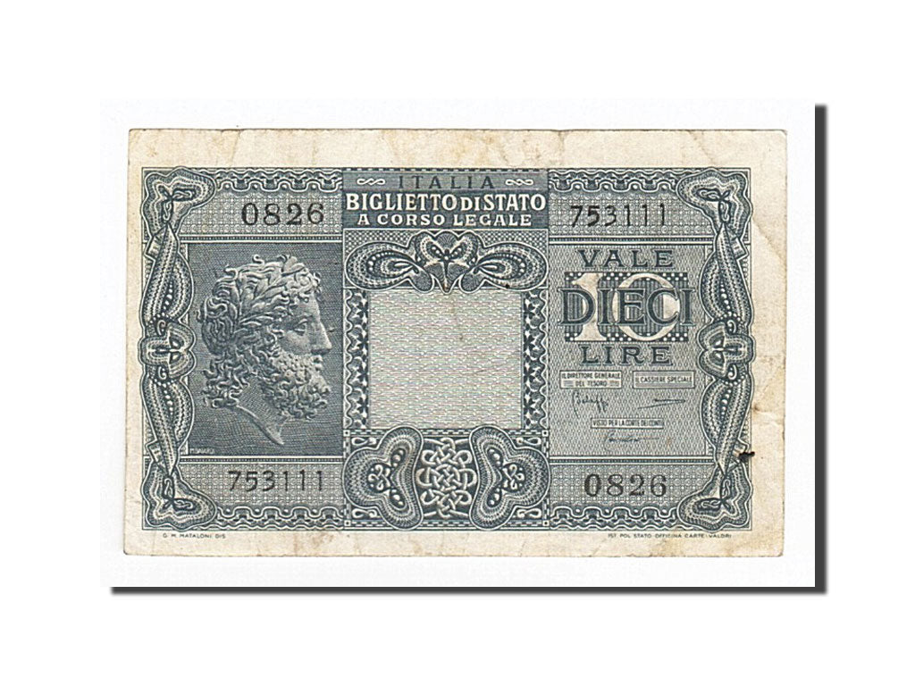 Banconote, Italia, 10 Lire, KM:32c, 1944-11-23, MB+