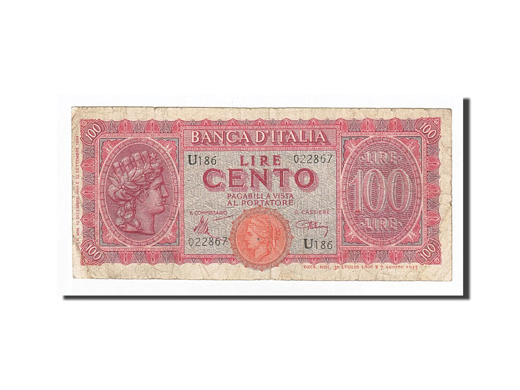 Italia, 100 Lire, KM:75a, 1944-12-10, MB