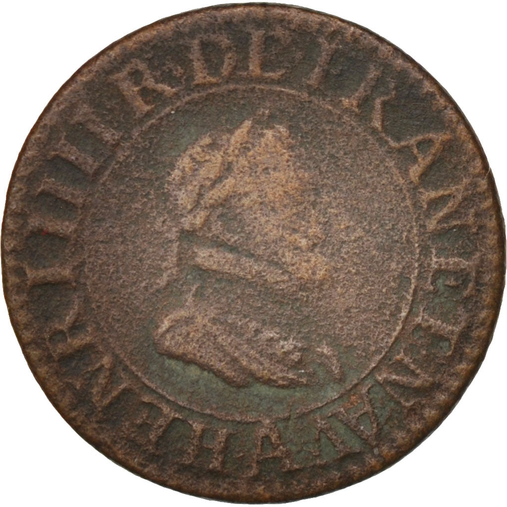 France, Henri IV, Double Tournois, 1603, Paris, VF(20-25), Copper, Sombart:4184