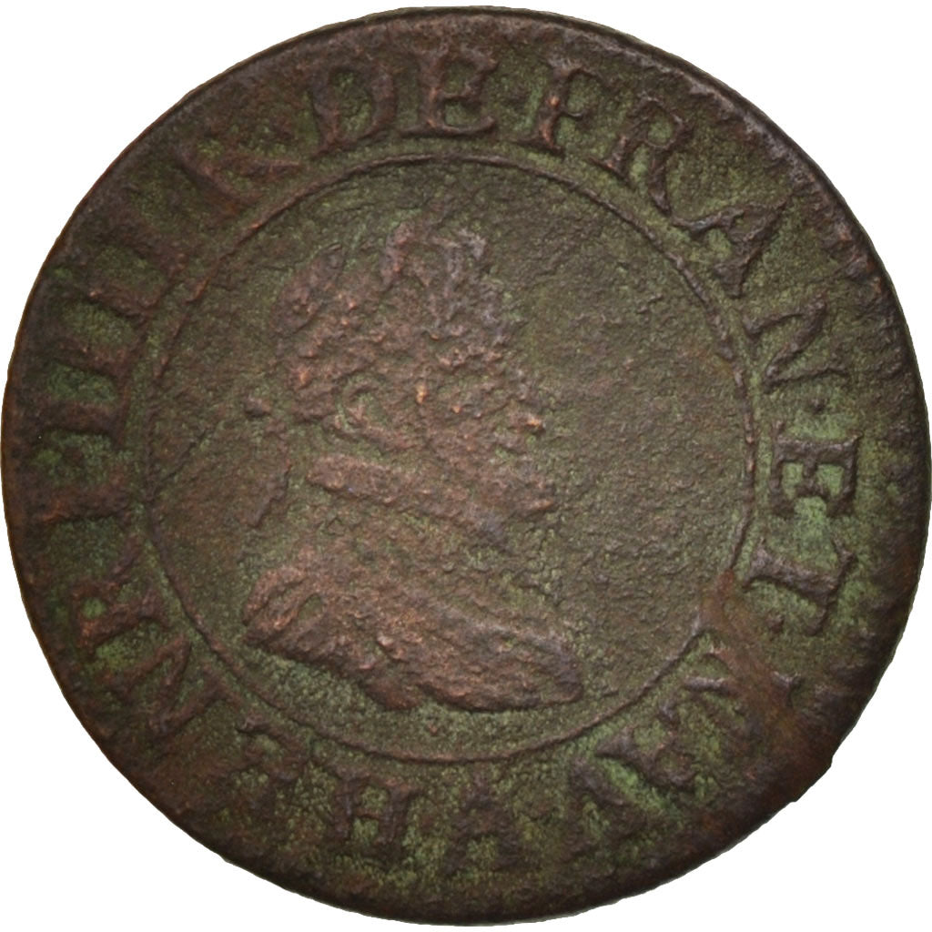 France, Henri IV, Double Tournois, 1606, Paris, VF(20-25), Copper, Sombart:4184