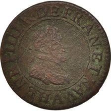 France, Henri IV, Double Tournois, 1606, Paris, VF(20-25), Copper, Sombart:4184