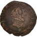 France,Henri IV, Double Tournois, 1594, Clermont, EF(40-45), Copper,Sombart:4144
