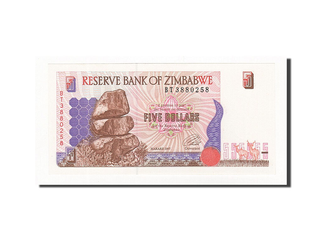 Banconote, Zimbabwe, 5 Dollars, 1997, KM:5a, Undated, FDS