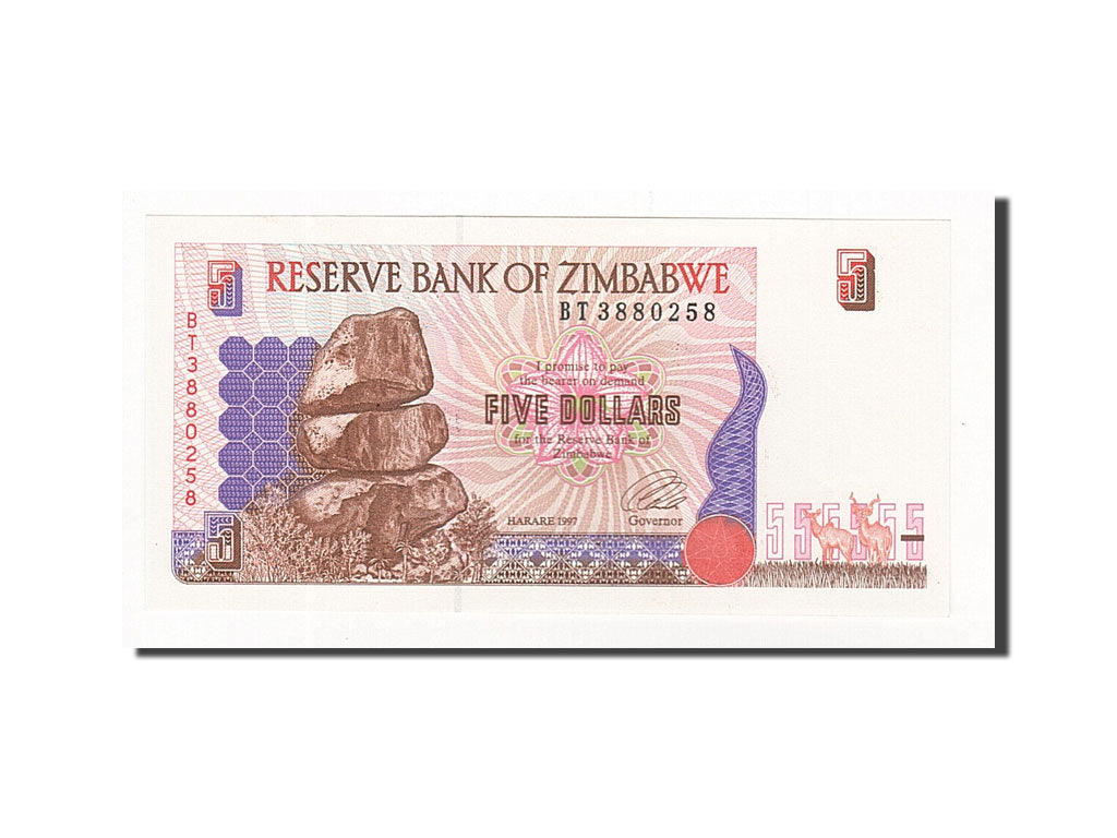 Banconote, Zimbabwe, 5 Dollars, 1997, KM:5a, Undated, FDS