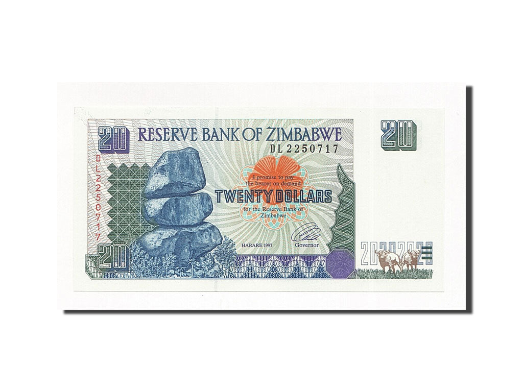 Banconote, Zimbabwe, 20 Dollars, 1997, KM:7a, Undated, FDS