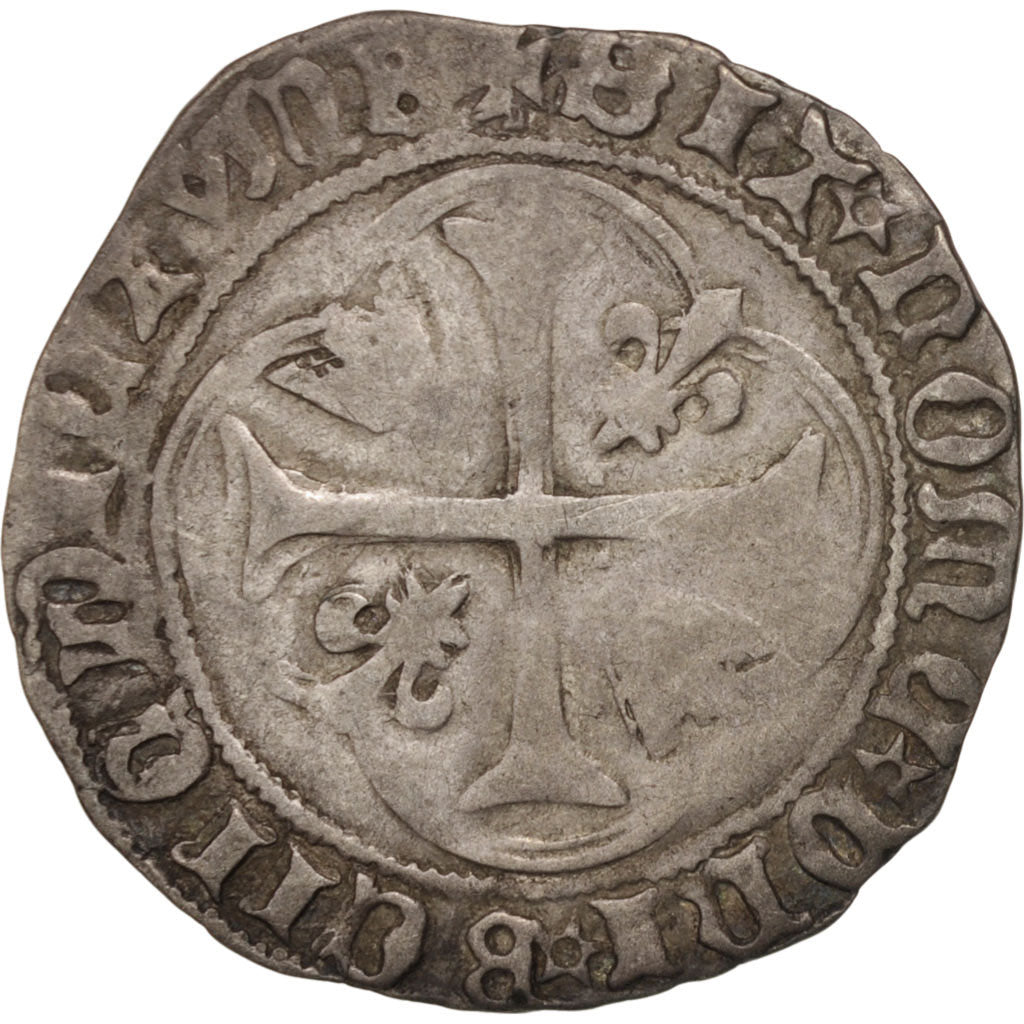 France, Louis XI, Blanc à la couronne, Bourges, TTB, Argent, Duplessy:550C