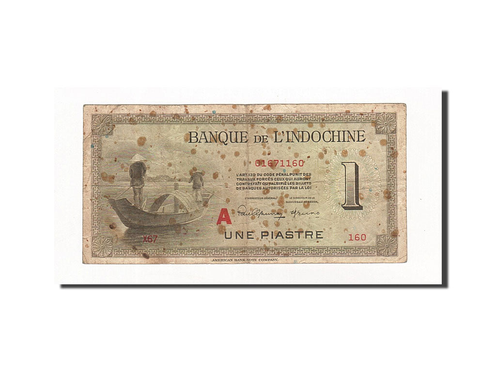 FRENCH INDO-CHINA, 1 Piastre, KM:76b, Undated (1945), S