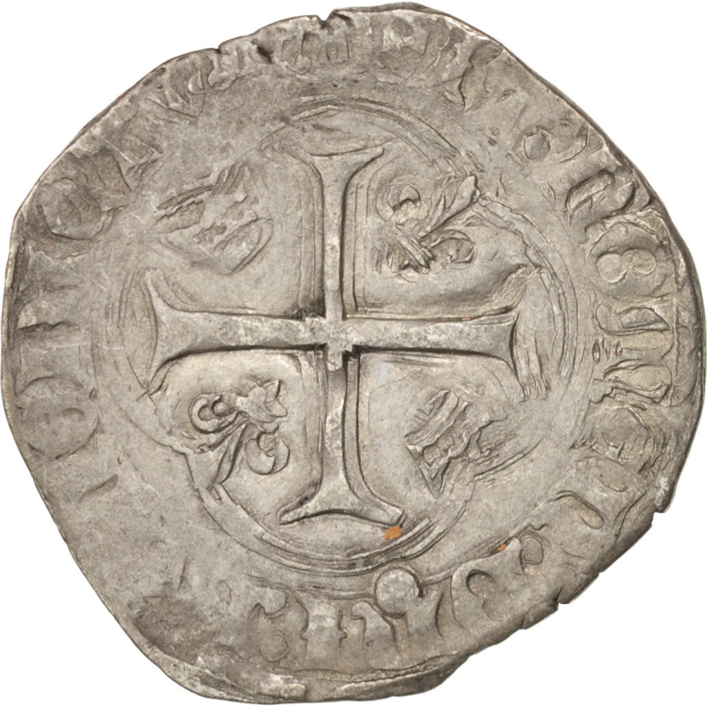 France, Charles VIII,Blanc à la couronne, Limoges, VF(20-25),Silver,Duplessy:587