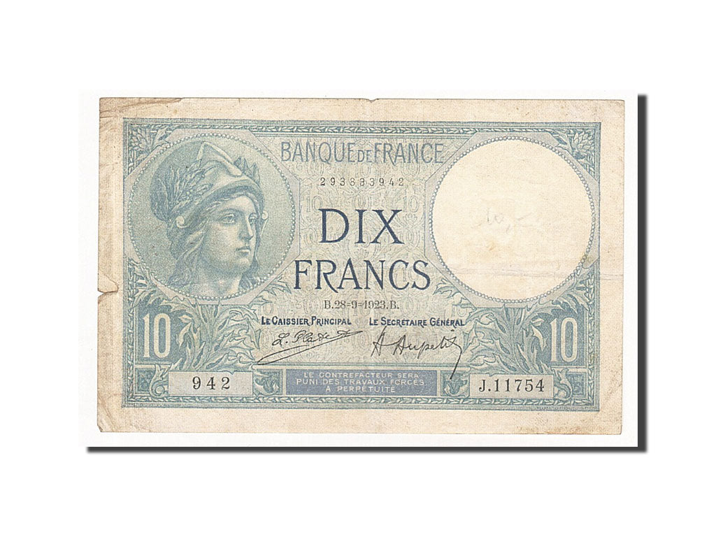 Banknote, France, 10 Francs, 1923-9-28, VF(20-25), Fayette:F6.7, KM:73c