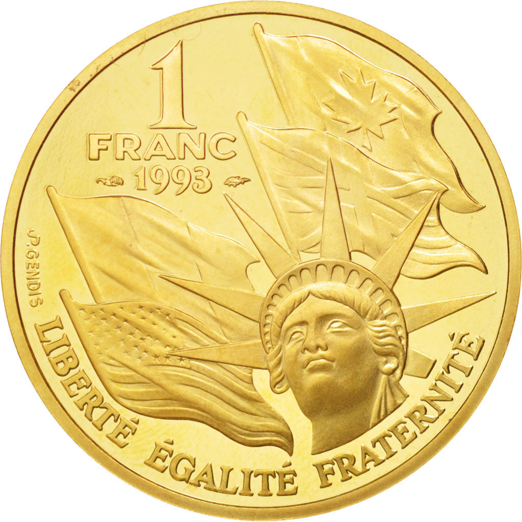 France, Franc Débarquement en Normandie, 1993, MS(63), Gold, KM:1015