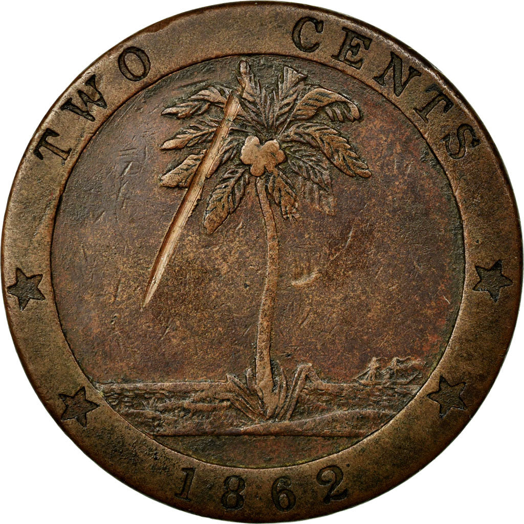 Coin, Liberia, 2 Cents, 1862, VF(30-35), Copper, KM:4