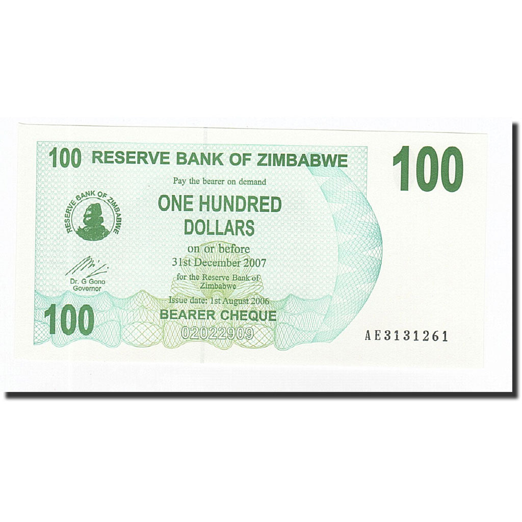 Geldschein, Simbabwe, 100 Dollars, 2006-08-01, KM:42, UNZ