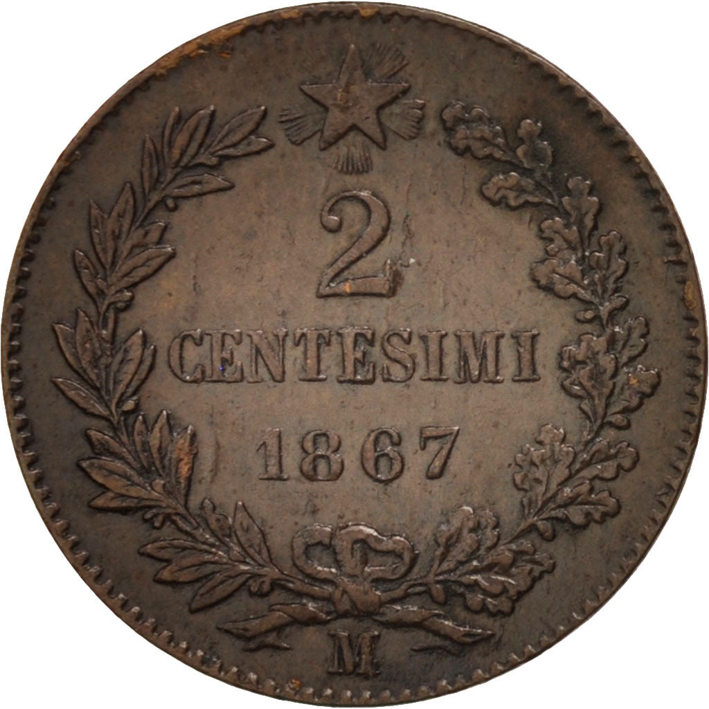 Italia, Vittorio Emanuele II, 2 Centesimi, 1867, Milan, BB+, Rame, KM:2.1
