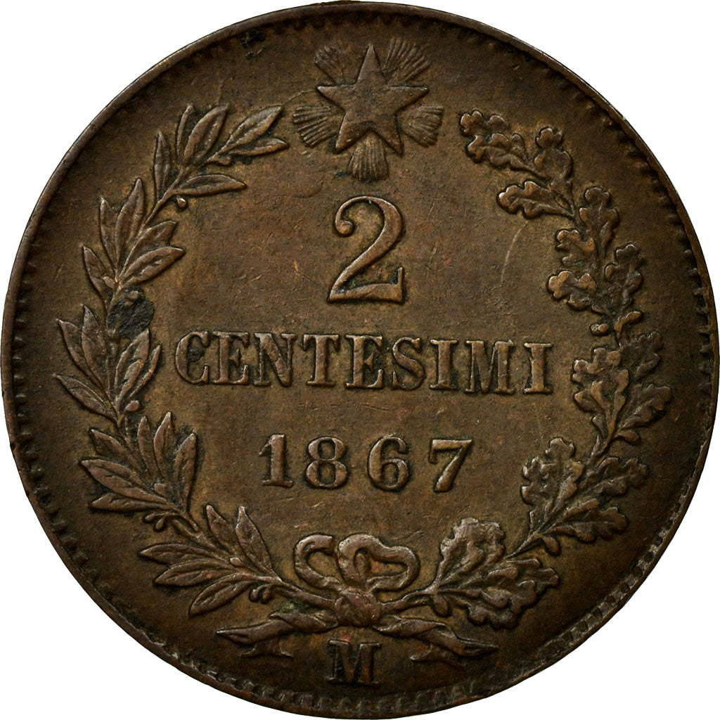 Moneta, Italia, Vittorio Emanuele II, 2 Centesimi, 1867, Milan, BB, Rame, KM:2.1