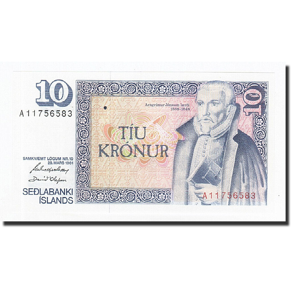 Iceland, 10 Kronur, KM:48a, 1961-03-29, UNZ