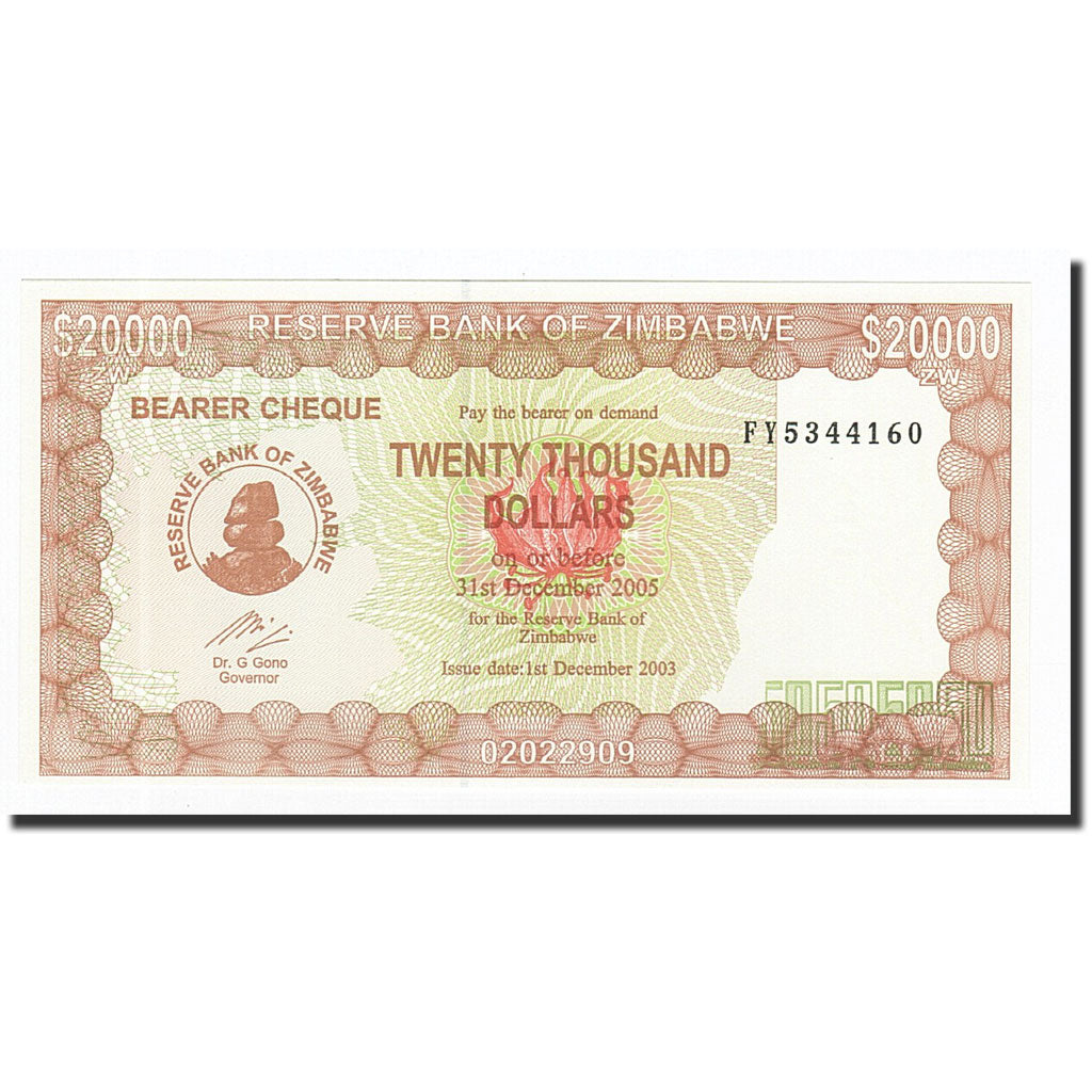 Banconote, Zimbabwe, 20,000 Dollars, Undated (2003), KM:23e, FY5344160, FDS
