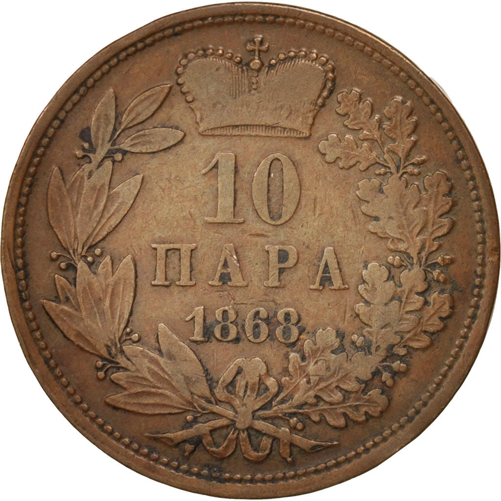 Serbia, Obrenovich Michael III, 10 Para, 1868, VF(30-35), Bronze, KM:3