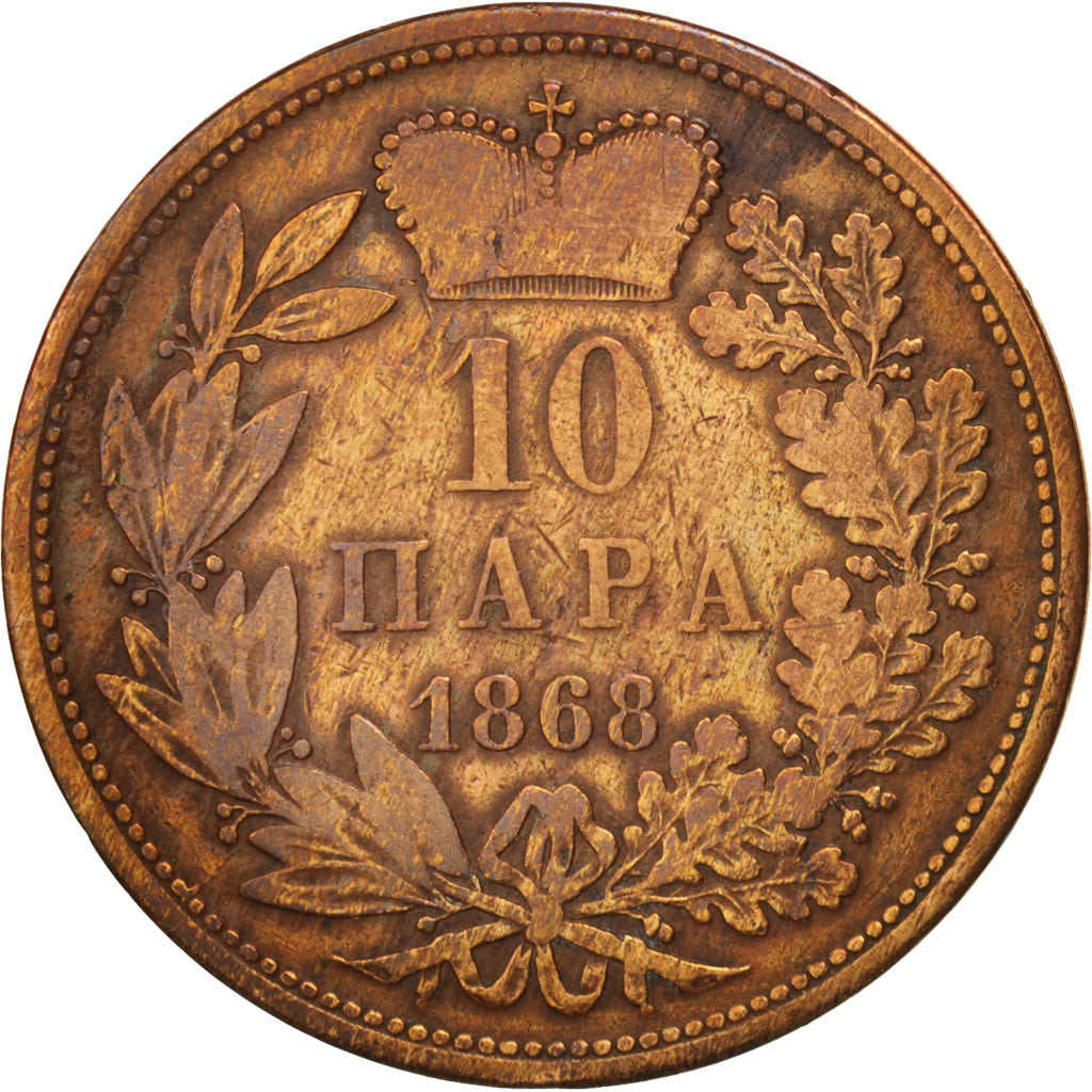 Serbia, Obrenovich Michael III, 10 Para, 1868, VF(20-25), Bronze, KM:3