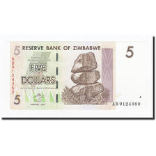 Banknot, Zimbabwe, 5 Dollars, 2008, 2008-08-01, KM:66, UNC(65-70)
